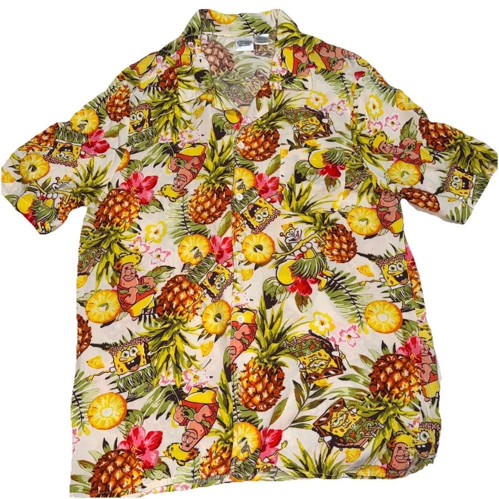 SpongeBob SquarePants Hawaiian Shirt Pineapple Patrick Sandy Nickelodeon Large